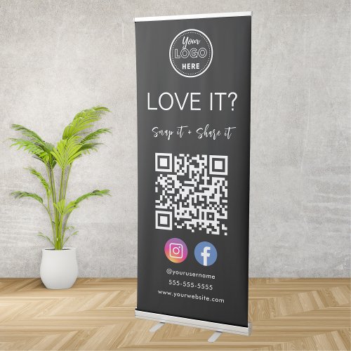 Facebook Instagram QR Code Connect With Us Black Retractable Banner