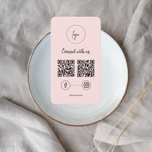 Facebook Instagram QR Code Connect With Us Pink Business Card