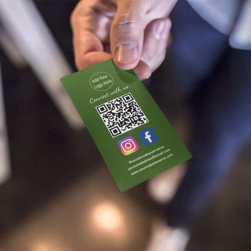Facebook Instagram Social Media QR Code Green  Business Card