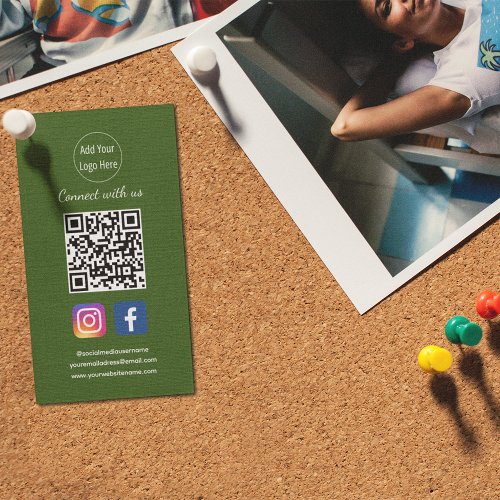 Facebook Instagram Social Media QR Code Green  Business Card