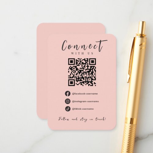 Facebook Instagram Tiktok Blush Pink QR Code Enclosure Card