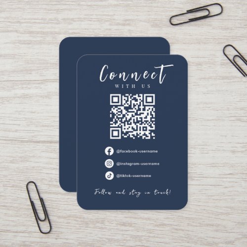 Facebook Instagram Tiktok Navy Blue QR Code Business Card