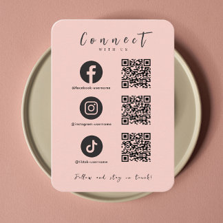 Facebook Instagram Tiktok QR Code Blush Pink Business Card