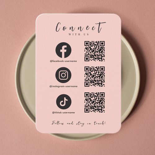 Facebook Instagram Tiktok QR Code Blush Pink Business Card