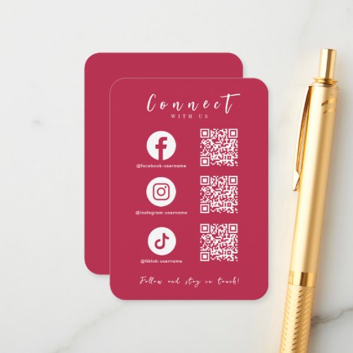 Facebook Instagram Tiktok QR Code Hot Pink Enclosure Card