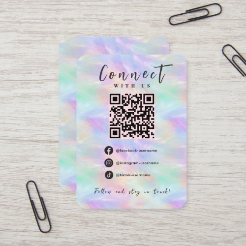 Facebook Instagram Tiktok QR Code Iridescent Opal Business Card