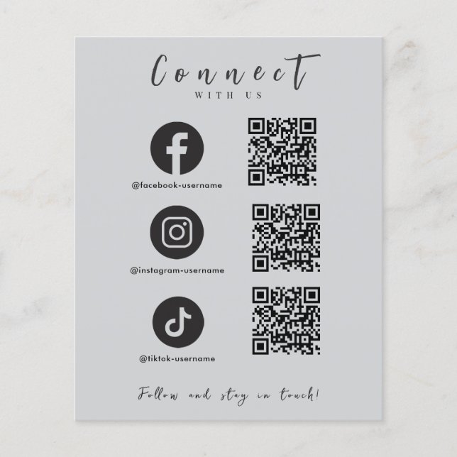 Facebook Instagram Tiktok QR Code Light Grey Flyer (Front)