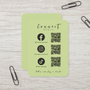Facebook Instagram Tiktok QR Code Lime Green Business Card