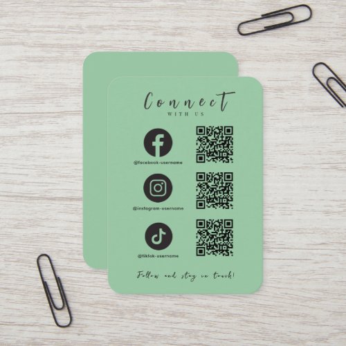 Facebook Instagram Tiktok QR Code Mint Green Business Card