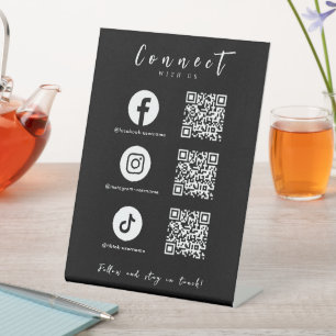 Facebook Instagram Tiktok QR Code Modern Black Pedestal Sign