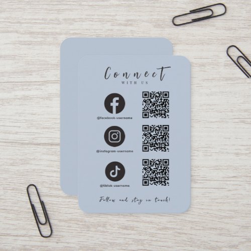 Facebook Instagram Tiktok QR Code Modern Navy Business Card