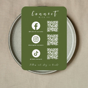 Facebook Instagram Tiktok QR Code Moss Green Business Card