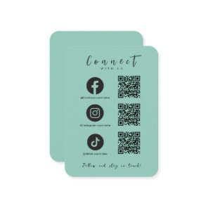 Facebook Instagram Tiktok QR Code Seafoam Business Card