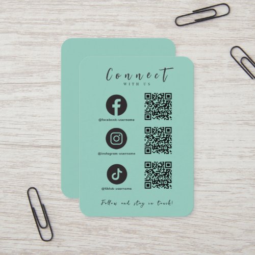 Facebook Instagram Tiktok QR Code Seafoam Business Card