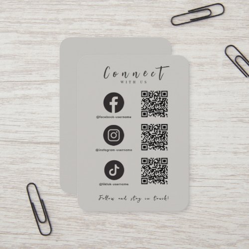 Facebook Instagram Tiktok QR Code Soft Grey Business Card