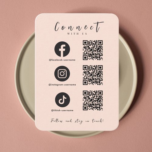 Facebook Instagram Tiktok QR Code Soft Peach Business Card