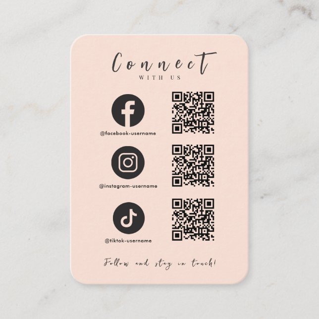 Facebook Instagram Tiktok QR Code Soft Peach Business Card
