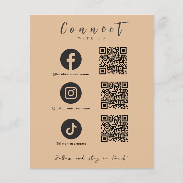 Facebook Instagram Tiktok QR Code Trendy Rustic Flyer (Front)