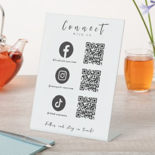 Facebook Instagram Tiktok QR Code Trendy White Pedestal Sign