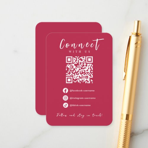 Facebook Instagram Tiktok Stylish Hot Pink QR Code Enclosure Card