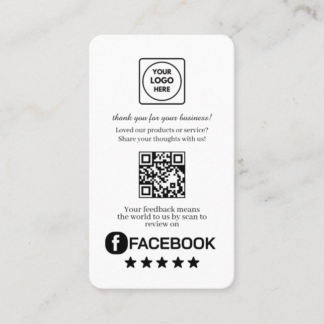 Facebook QR | Custom Business Review Feedback Link Business Card (Front)