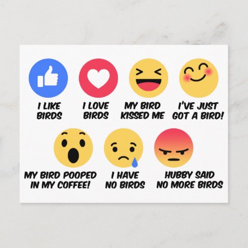 Facebook reaction bird lovers postcard