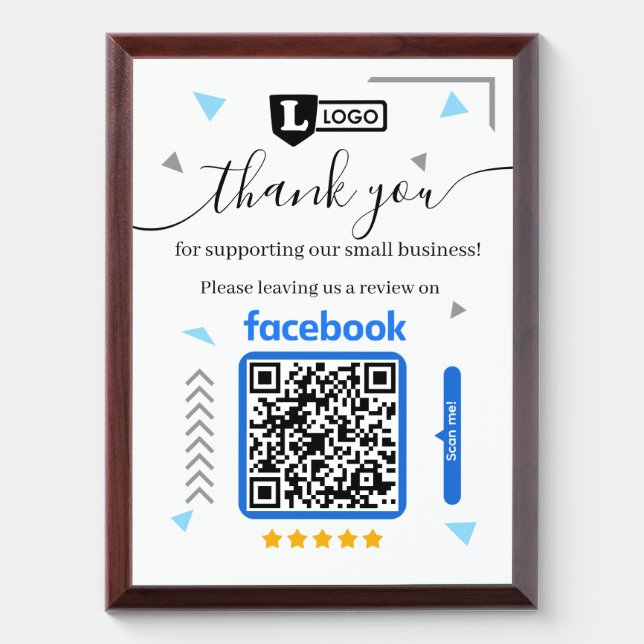 Facebook Review Plaque with Logo and QR Code  (Vertical)