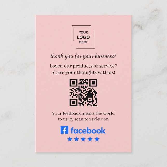 Facebook Review QR Customer Feedback Insert Card (Front)