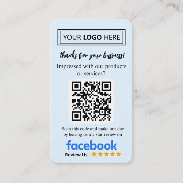 Facebook Review Request Card with Logo and QR Code (Front)
