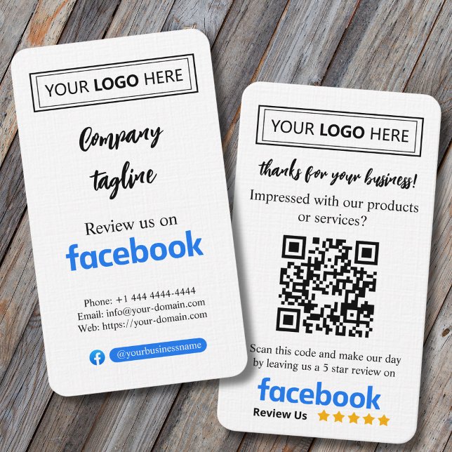 Facebook Review Request Card with Logo and QR Code (facebook business signs 5 star review,
customer feedback business cards,)