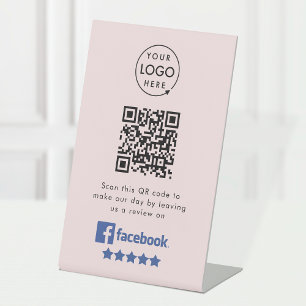 Facebook Review Request QR Code Pink Business Pedestal Sign