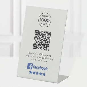 Facebook Reviews Business QR Code Gray Pedestal Sign