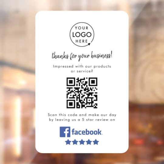 Facebook Reviews | Business QR Code Minimal White Window Cling | Zazzle.com