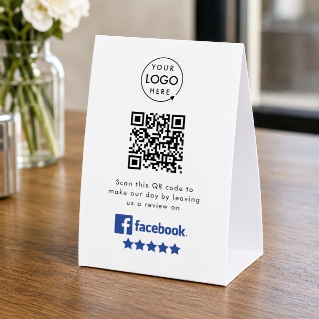 Facebook Reviews Tabletop Sign | QR Table Tent (Gain Facebook reviews & grow your business with this rating request editable tabletop paper sign.)
