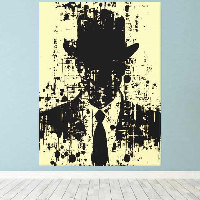 Faceless Gentleman: Abstract Elegance Canvas Print (Insitu(Wood Floor))