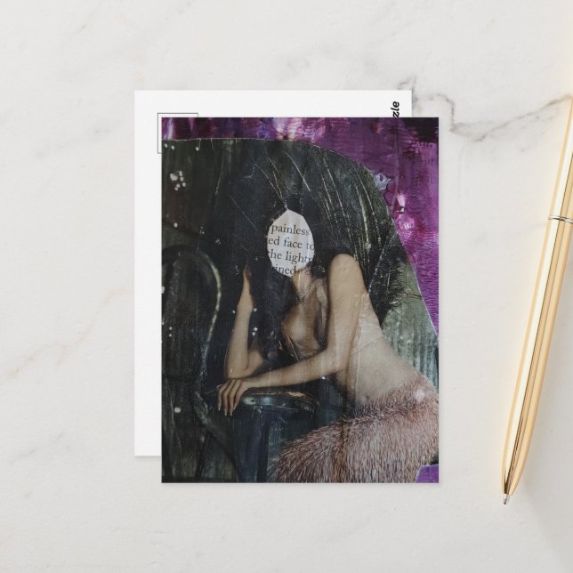 Faceless Painful Woman Collage Postcard (Front/Back In Situ)
