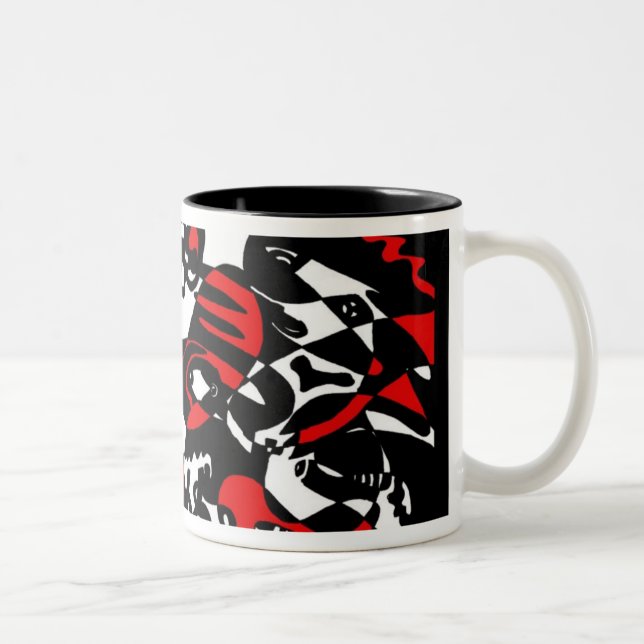 "Faces" Abstract Art Two-Tone Coffee Mug (Right)