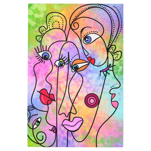 Faces Moods Metal Print Modern Style Drawing (Front)