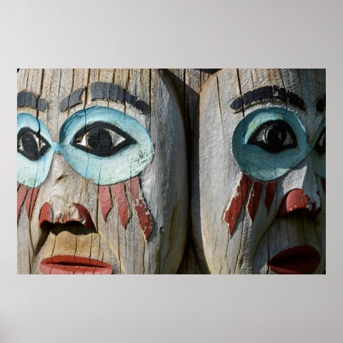 Faces Of A Totem Pole Alaska Poster