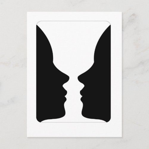 Faces or vase_ illusion of two faces like a vase postcard