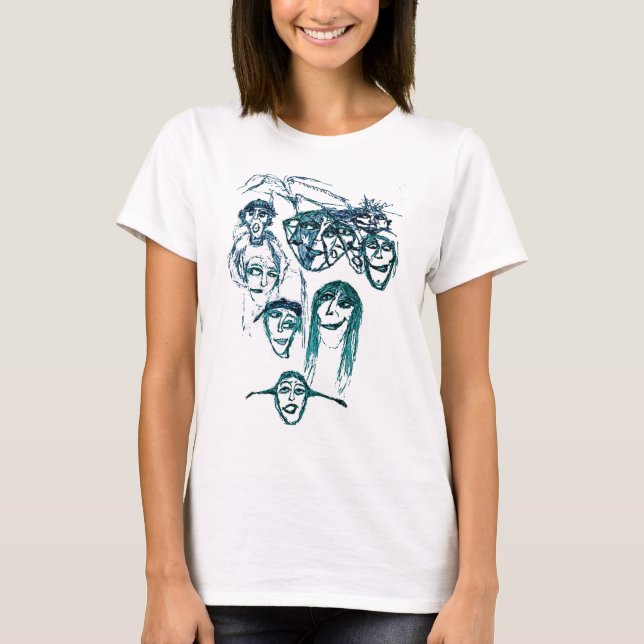 faces print white T-Shirt (Front)