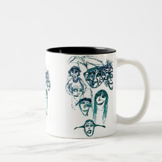 faces print white Two-Tone coffee mug