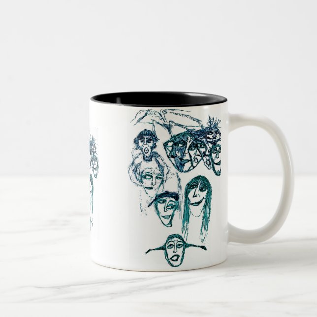 faces print white Two-Tone coffee mug (Right)