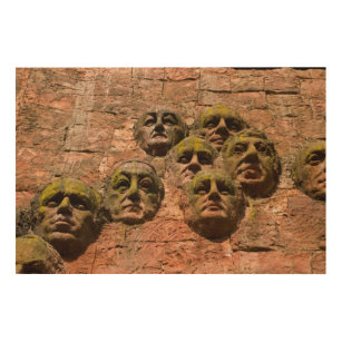 Faces Sculpture On Building Wood Wall Decor