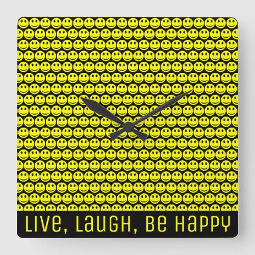 Faces Smiling Happy Emoji Add Your Text Square Wall Clock
