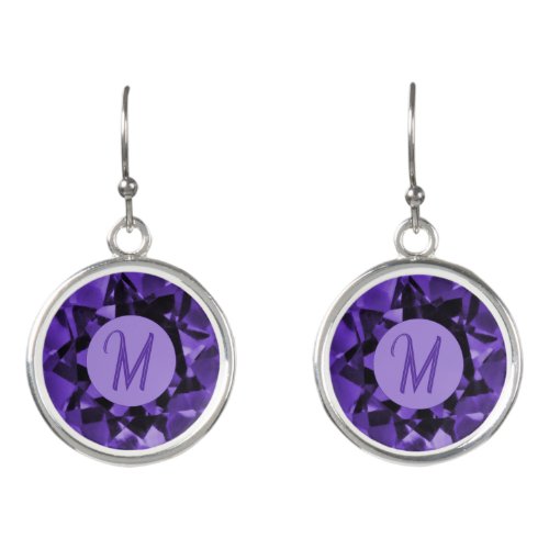 Faceted Amethyst Print Monogrammed Earrings