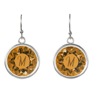 Faceted Citrine Print Monogrammed Earrings