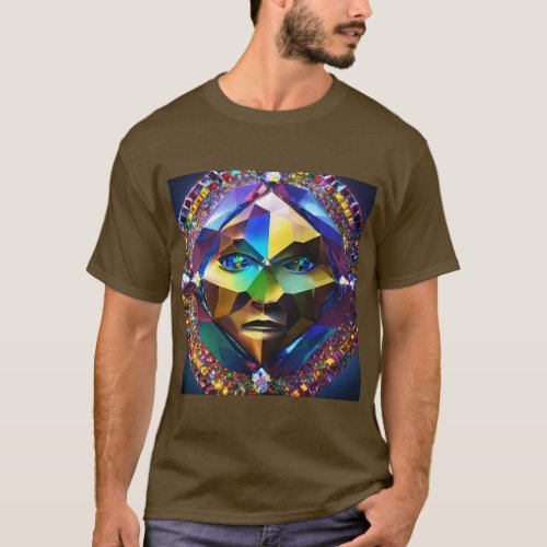 Faceted Elegance Diamond Face Sculpture T_Shirt