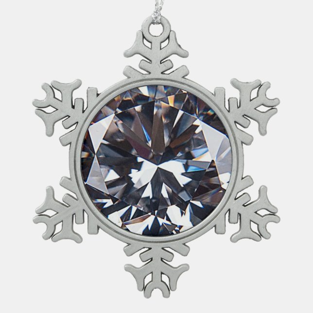 Faceted Elegant Diamond Gem Image Snowflake Pewter Christmas Ornament (Front)