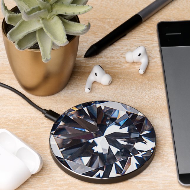 Faceted Elegant Diamond Gem Image Wireless Charger (Desk 2)